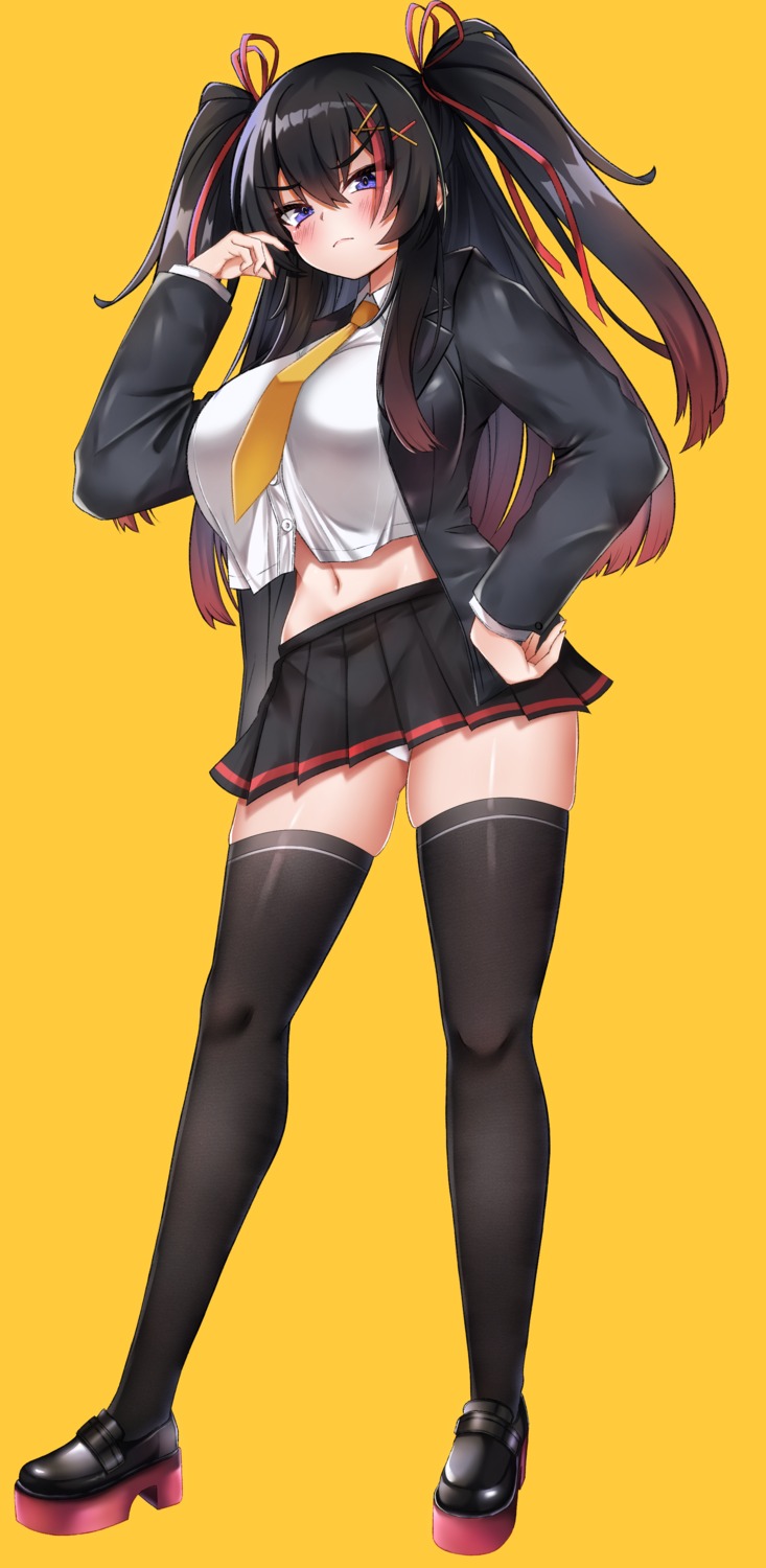 pantsu rokita seifuku skirt_lift thighhighs