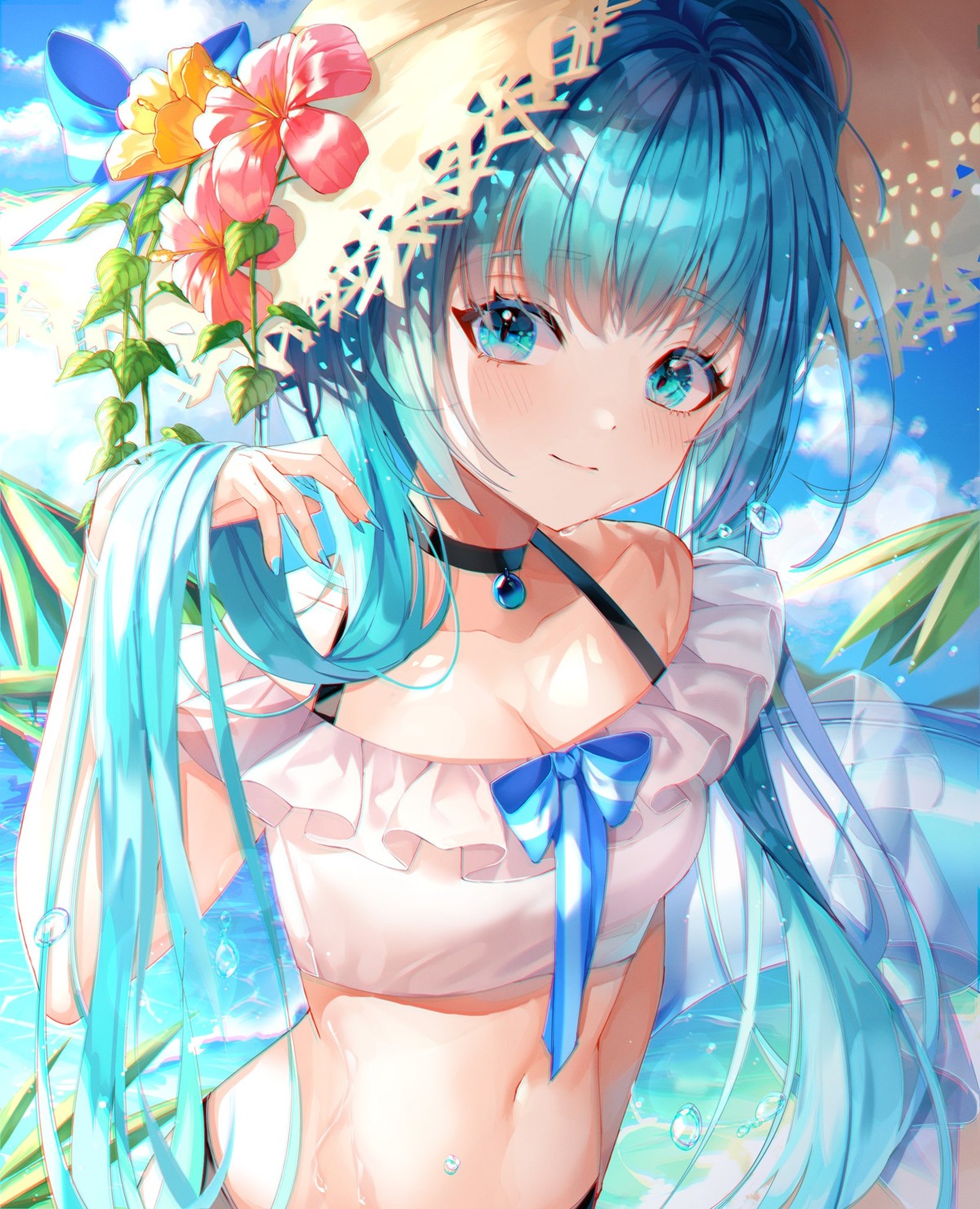 bikini cleavage hatsune_miku minttchocok swimsuits vocaloid wet