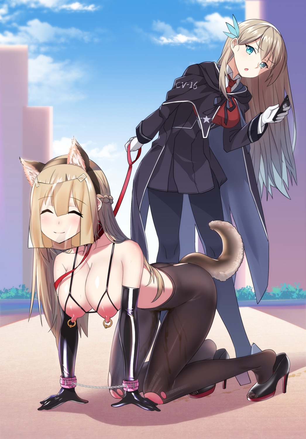 animal_ears bondage cang_se_ye_hua heels lingerie nipples pantyhose tail uniform yuri zhanjianshaonv