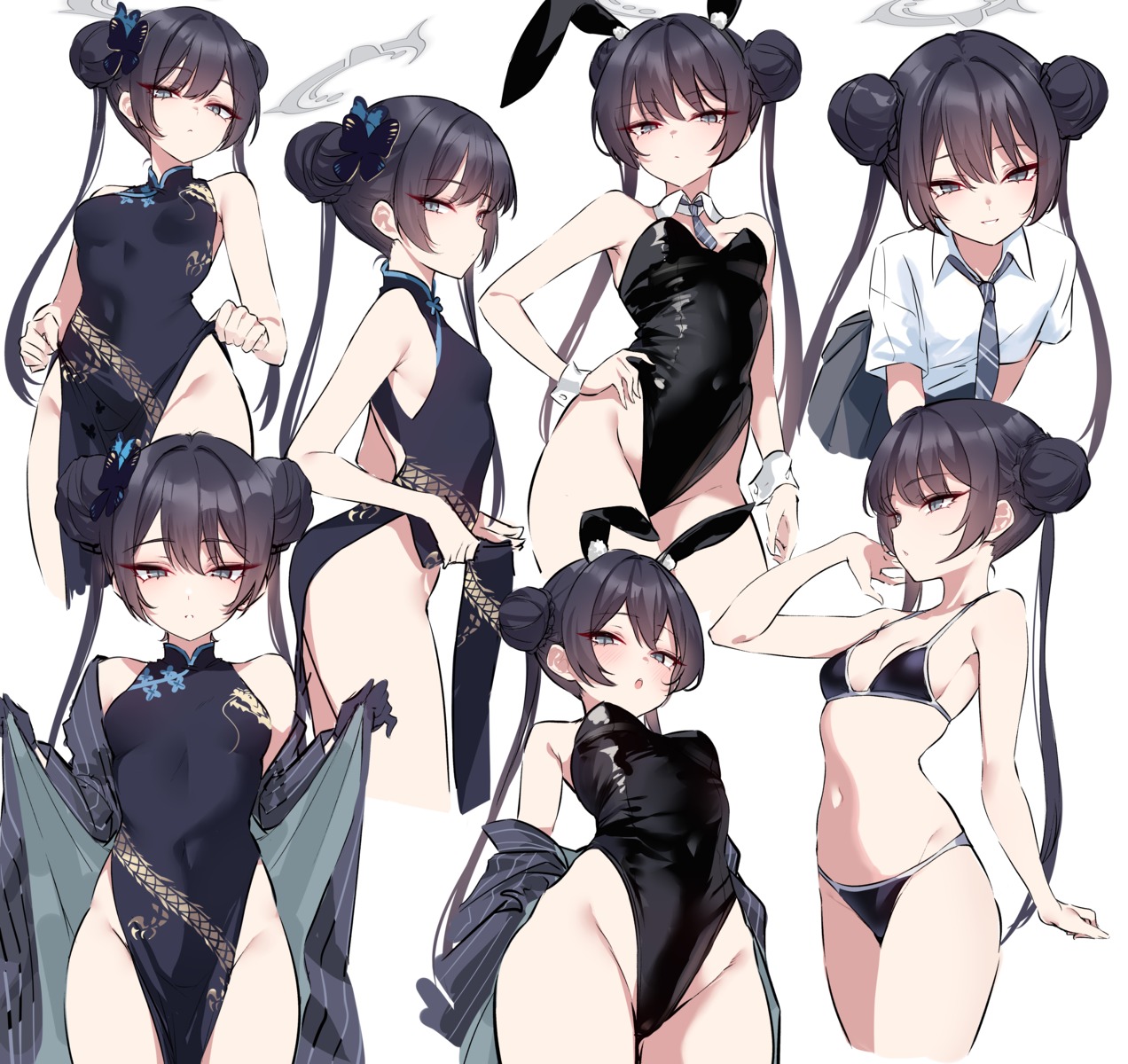 animal_ears bikini blue_archive bunny_ears bunny_girl chinadress halo loli no_bra nopan ryuuge_kisaki seifuku shigure skirt_lift swimsuits