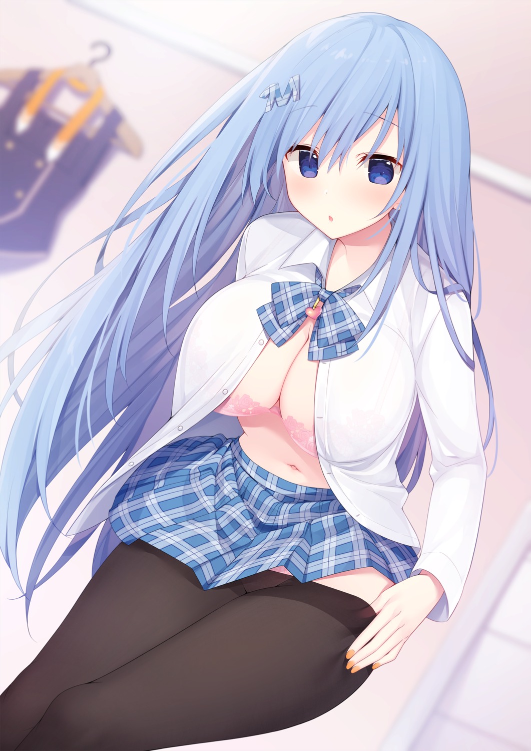 bra cleavage emori_miku emori_miku_project miko_92 open_shirt pantyhose seifuku skirt_lift undressing