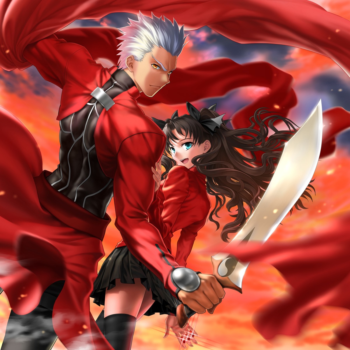 archer fate/stay_night fate/stay_night_unlimited_blade_works mashima_misuzu sword thighhighs toosaka_rin