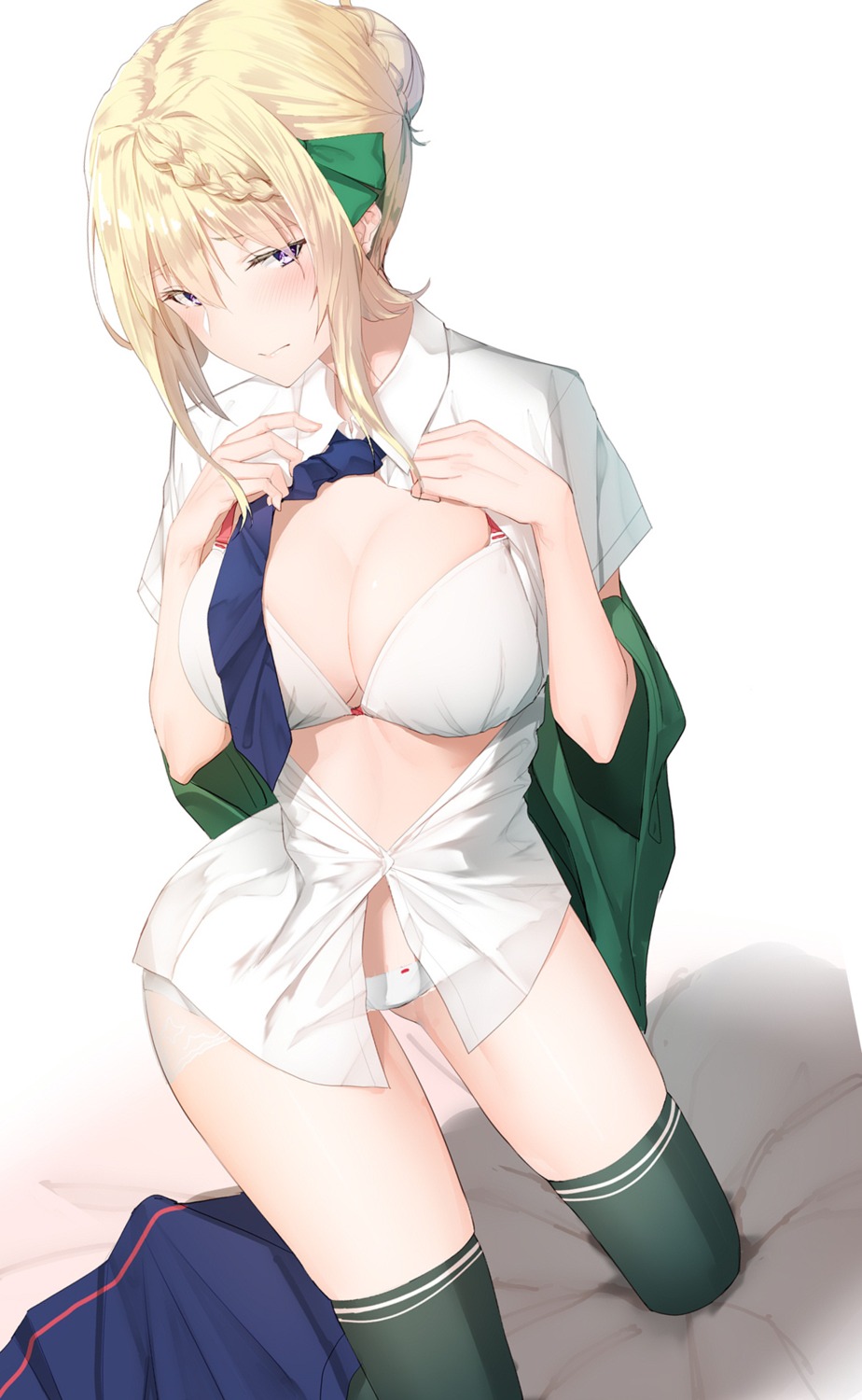 bra cleavage kantai_collection open_shirt pallad pantsu perth_(kancolle) thighhighs uniform