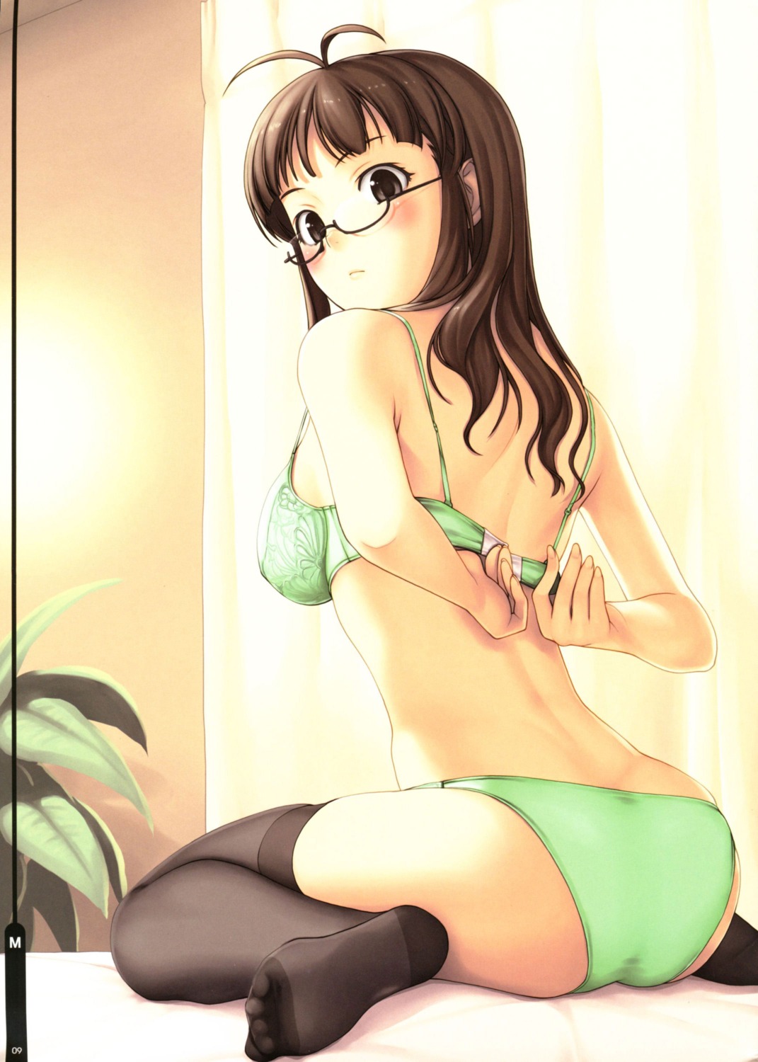 akizuki_ritsuko ass bra feet fomalhaut megane pantsu tanaka_shoutarou the_idolm@ster thighhighs undressing