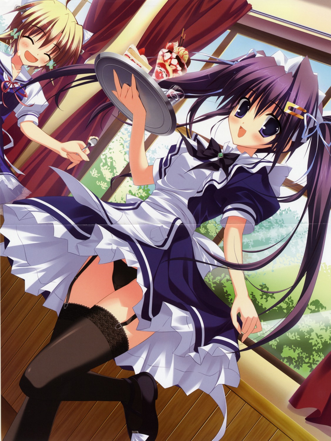 clear crease moonstone okamoto_nonoka pantsu skirt_lift stockings thighhighs waitress