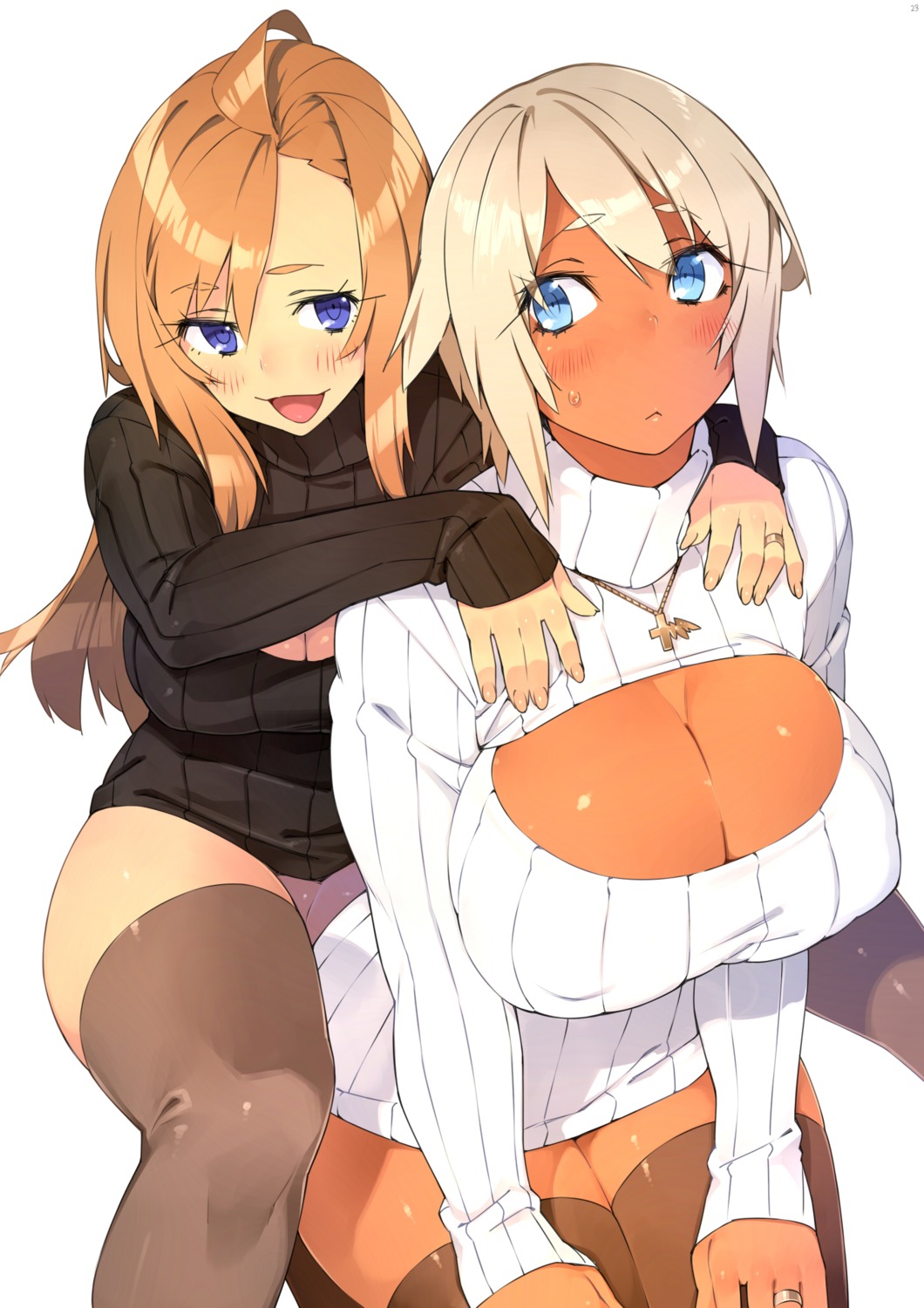 23 cleavage erect_nipples sweater thighhighs