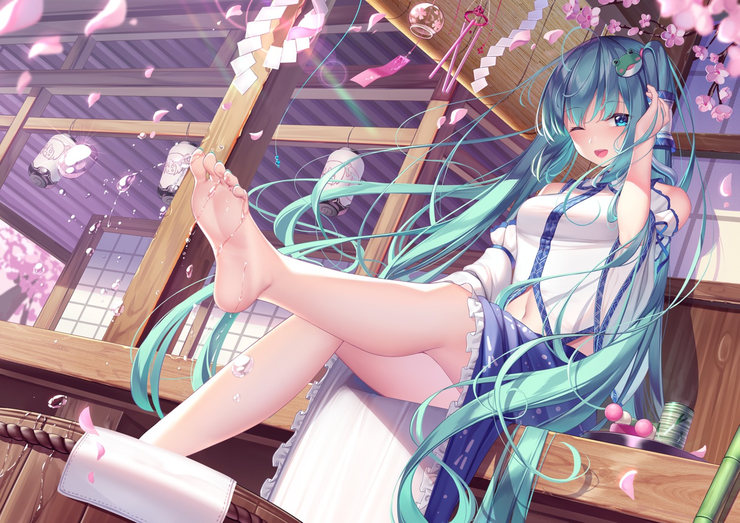 cosplay feet hatsune_miku kochiya_sanae meion touhou vocaloid wet