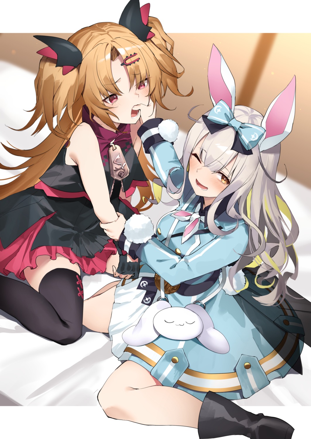 akatsuki_uni amagasa_yun animal_ears bunny_ears himari_channel mochizuki_himari thighhighs uni_create yuri