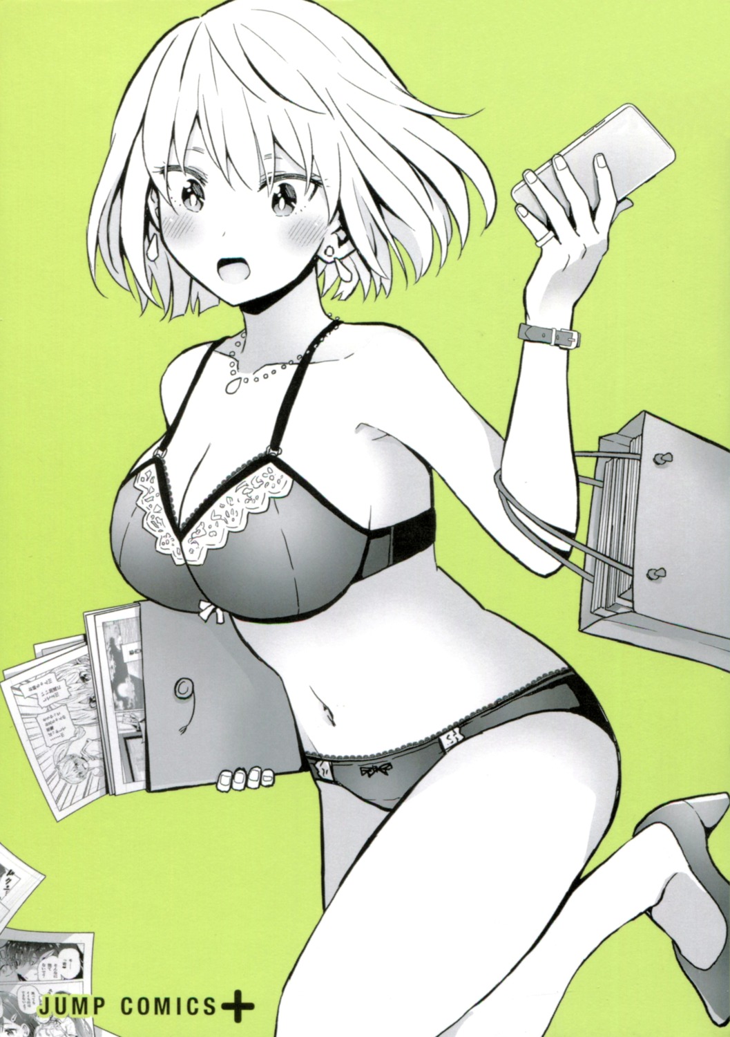 bra cleavage heels monochrome pantsu saotome_shimai_wa_manga_no_tame_nara!? yamamoto_ryouhei