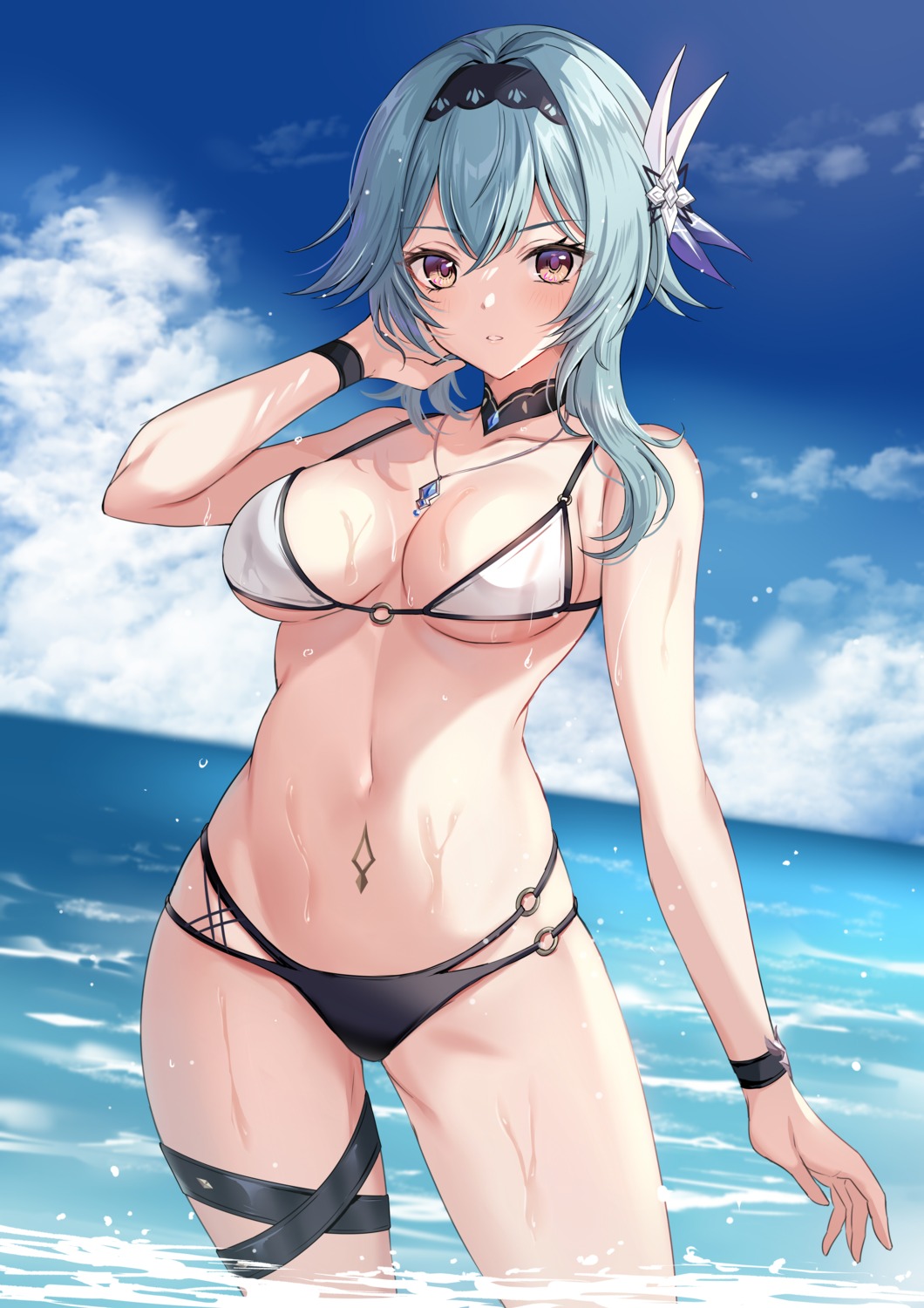 bikini eula garter genshin_impact harimoji swimsuits wet