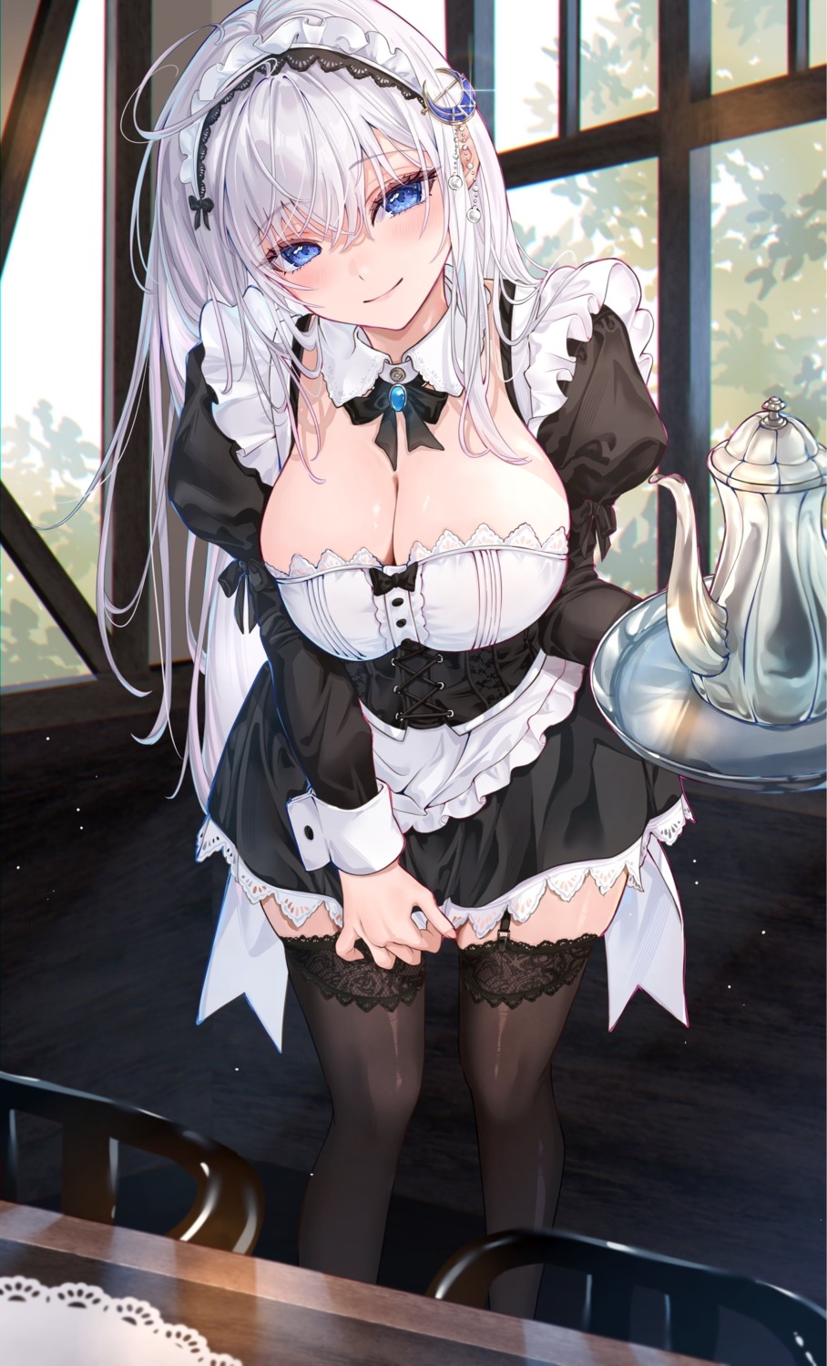 detexted maid minausa no_bra stockings thighhighs waitress