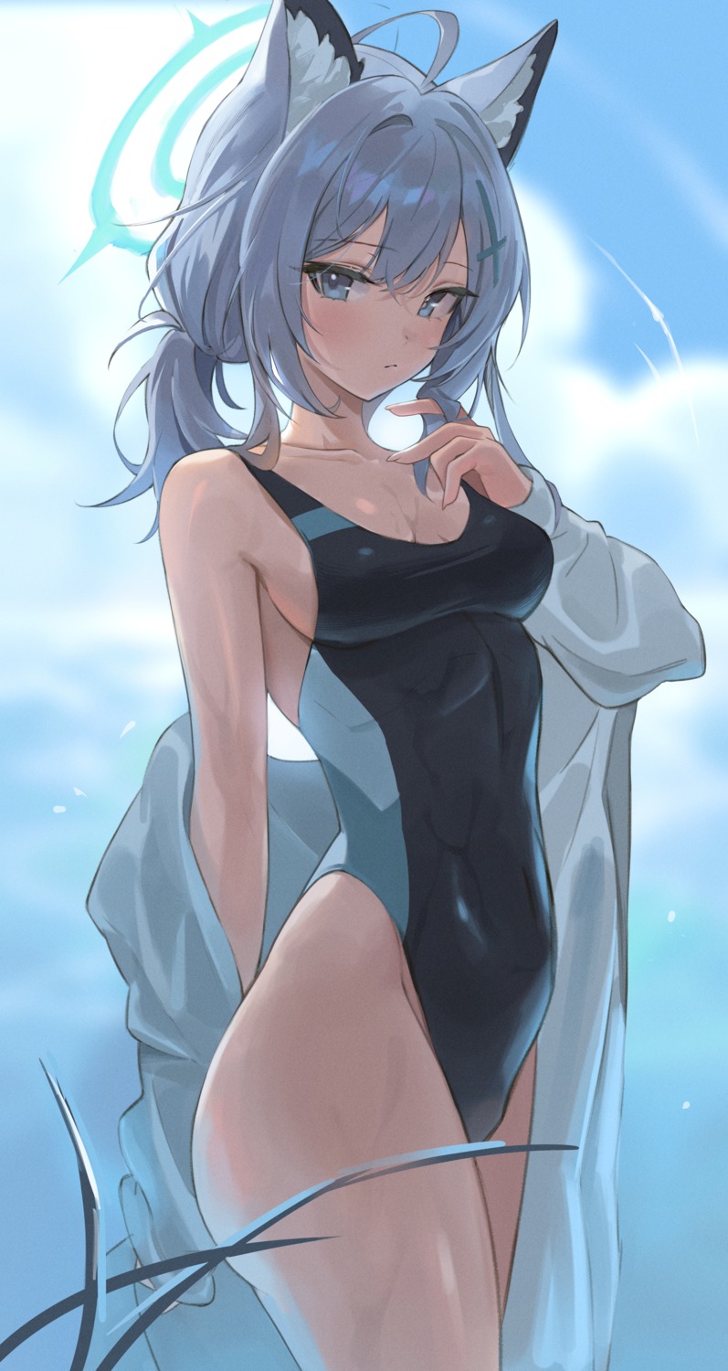 animal_ears blue_archive halo nekomimi sunaookami_shiroko swimsuits zutsuyaku