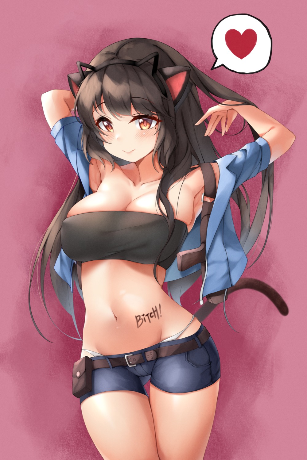 animal_ears cleavage nekomimi no_bra pantsu tagme tail tattoo