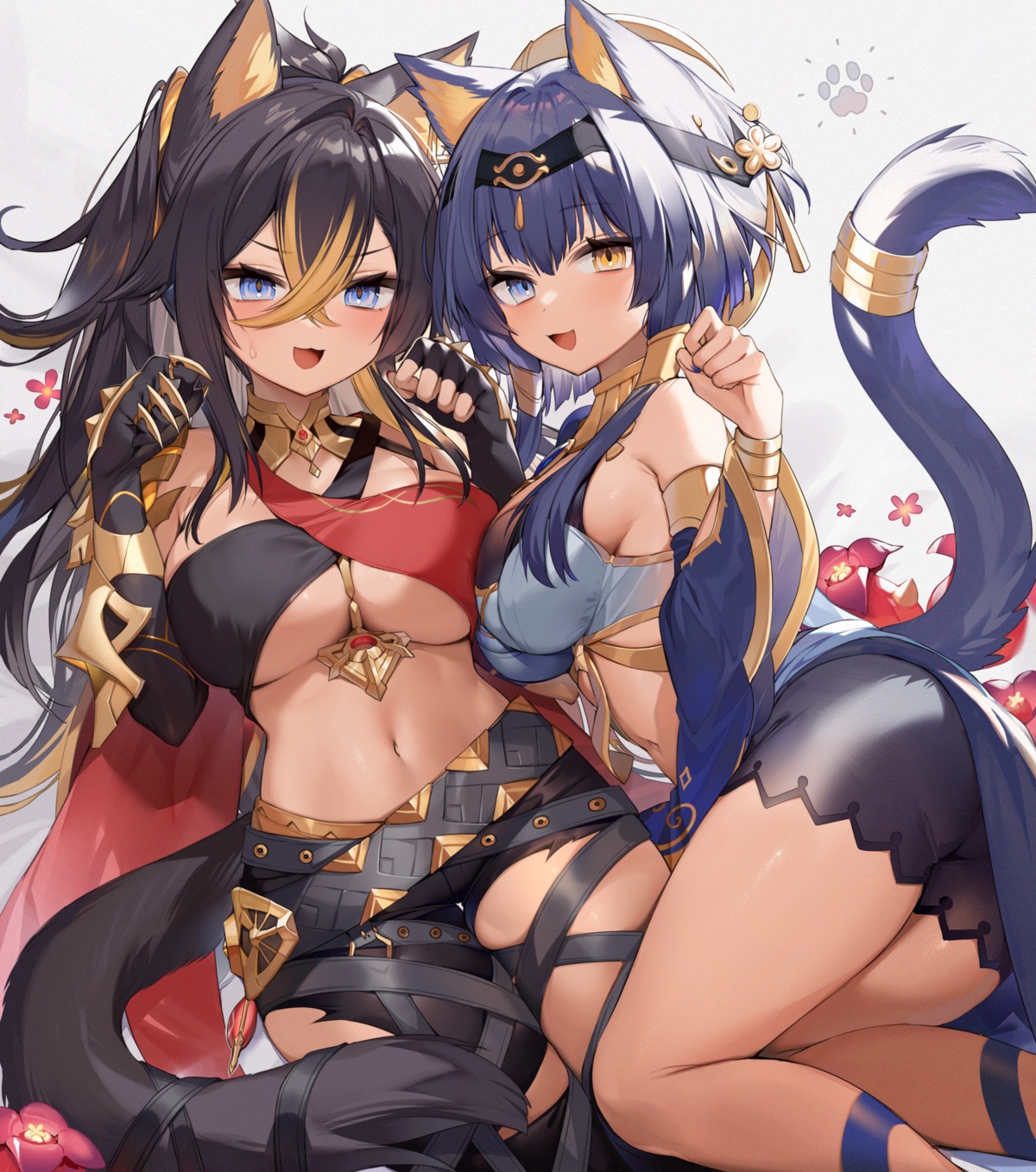 animal_ears armor ass candace dehya genshin_impact heterochromia muryo nekomimi no_bra tail