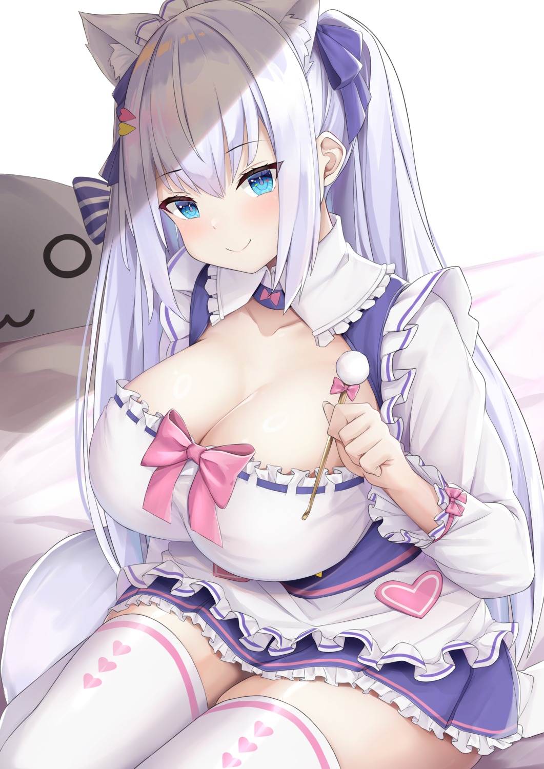 animal_ears kusana_(dudqja602) maid nekomimi no_bra noripro shirayuki_mishiro thighhighs