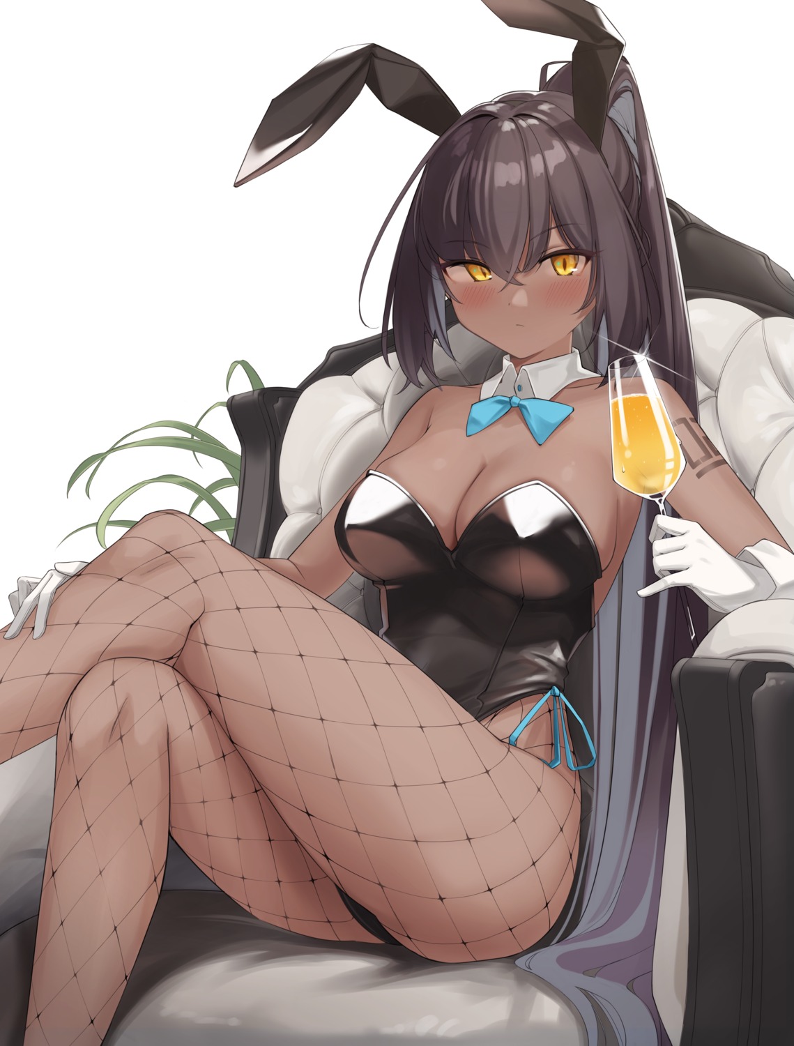 animal_ears blue_archive bunny_ears bunny_girl chizu_sasami fishnets kakudate_karin no_bra pantyhose tattoo