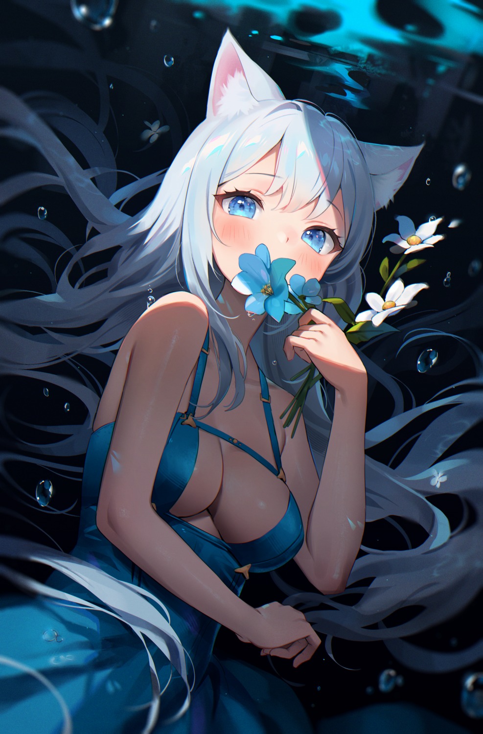 animal_ears dress nami_(nyaa) nekomimi no_bra