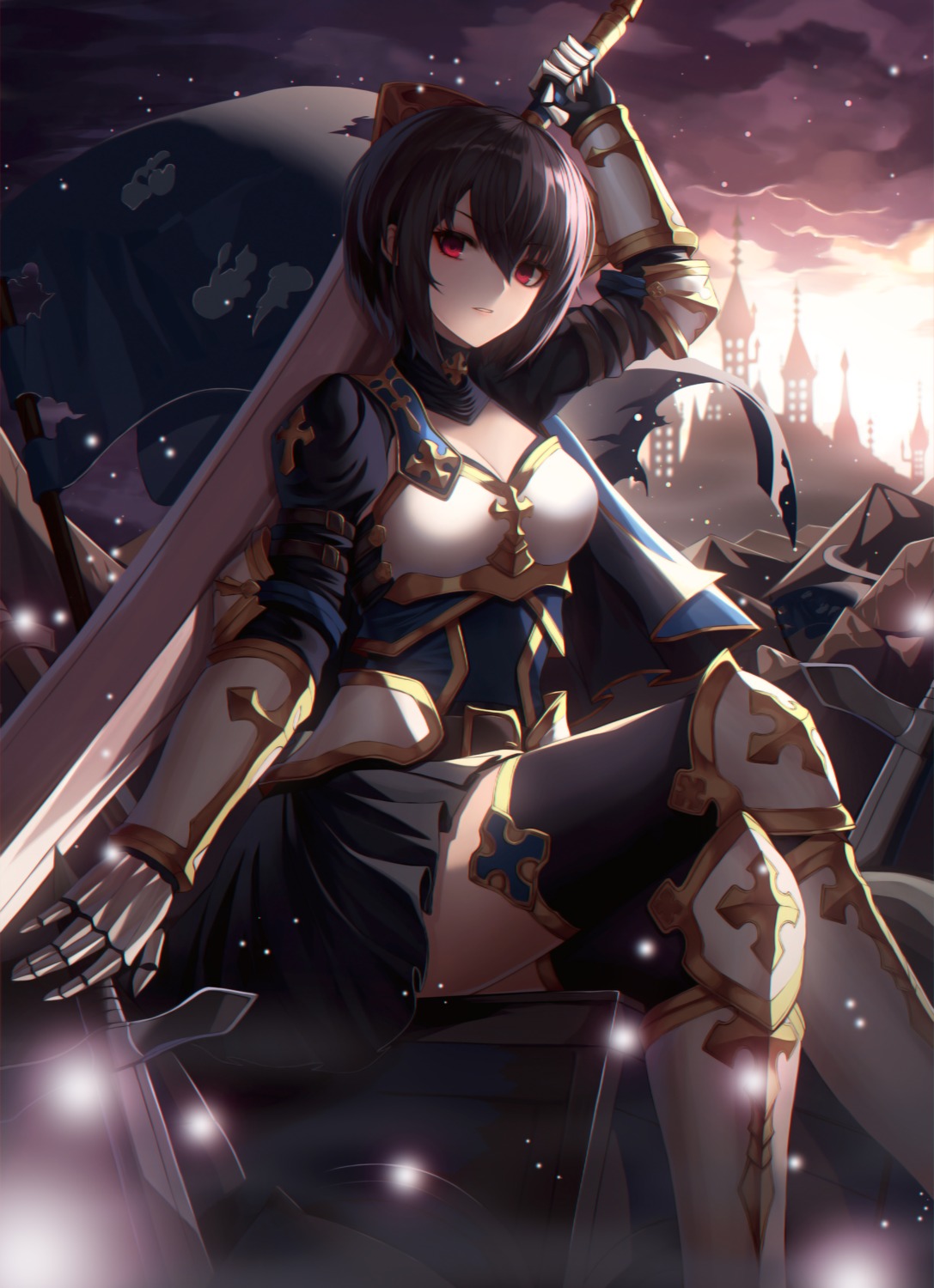 armor cleavage luc_(kor) sword thighhighs