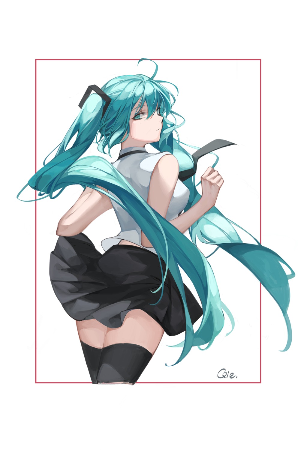 hatsune_miku qie_(25832912) skirt_lift thighhighs vocaloid