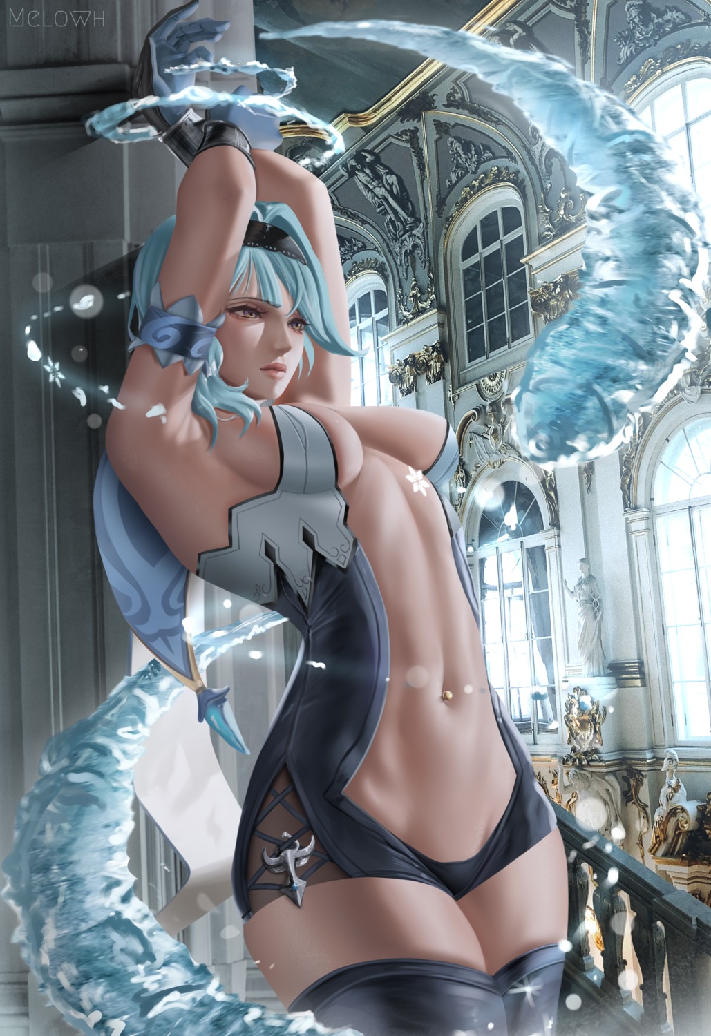 eula genshin_impact melowh no_bra thighhighs