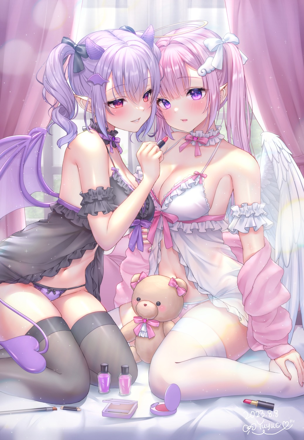 angel devil horns lingerie pantsu pointy_ears see_through tail thighhighs wings yuyuko_(yuyucocco)