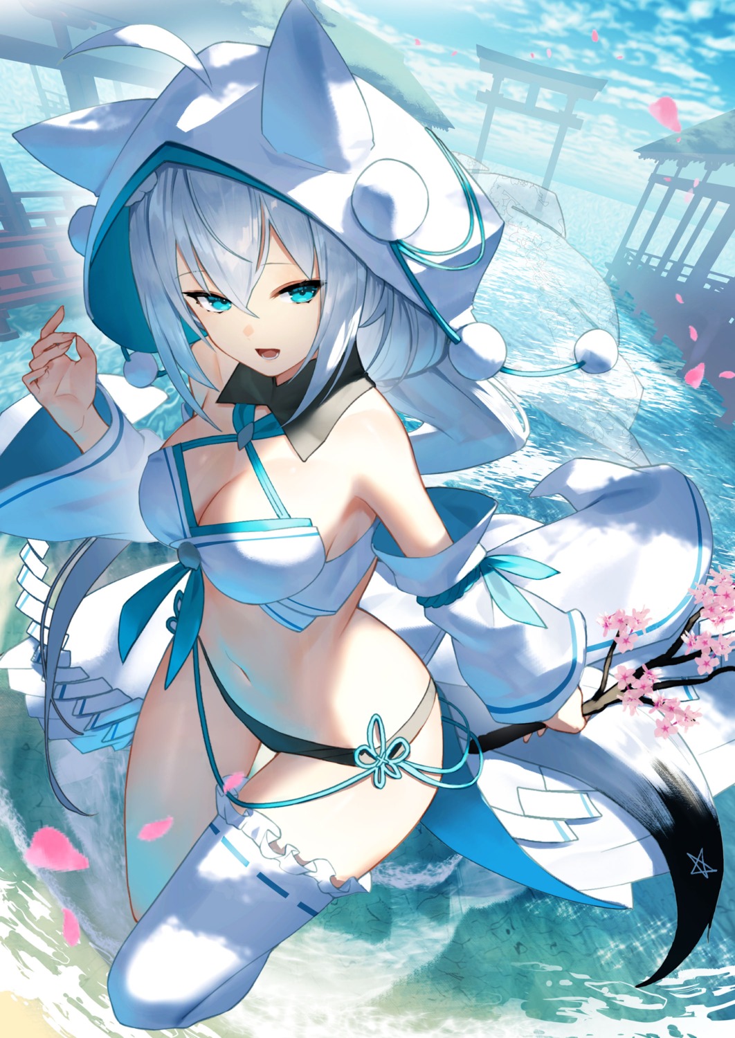 animal_ears bikini hololive hololive_gamers kitsune scottie shirakami_fubuki swimsuits tail thighhighs