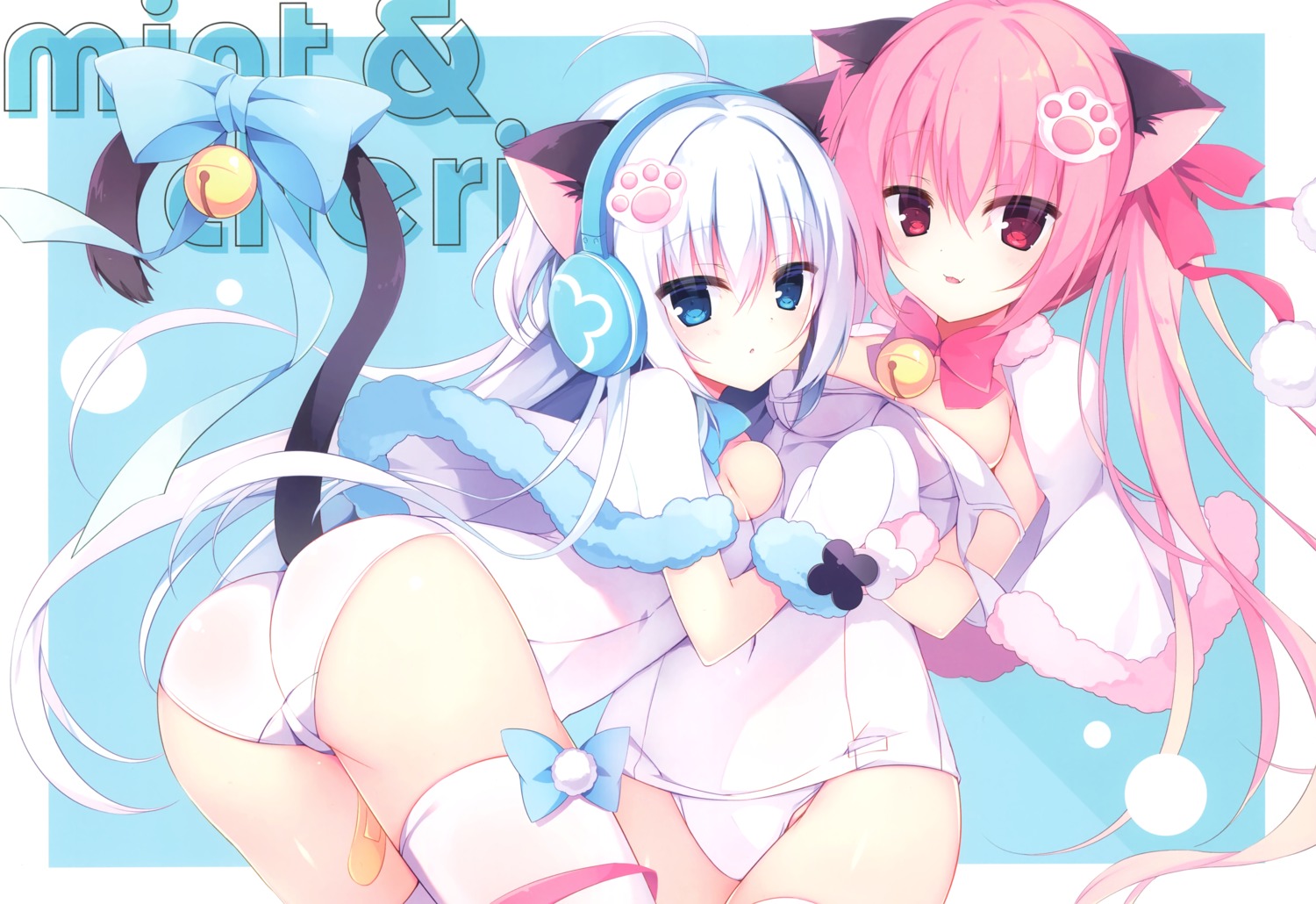 animal_ears apupop ass bandaid headphones muku_(apupop) nekomimi no_bra swimsuits thighhighs undressing