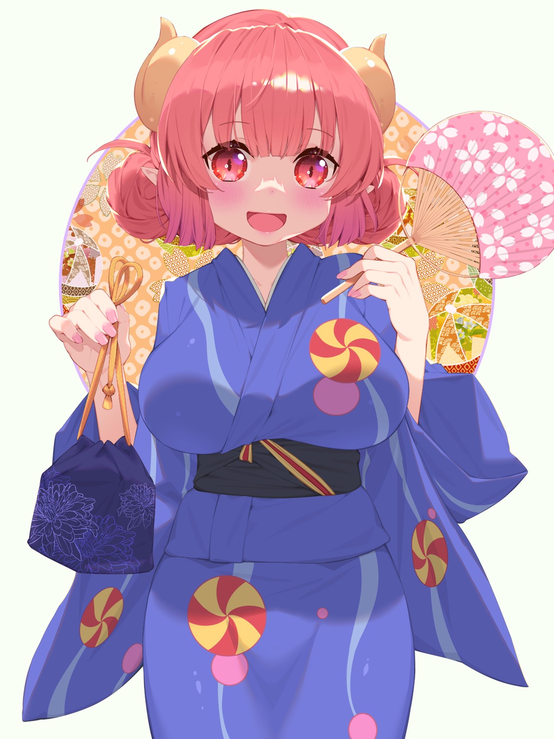 horns ilulu kobayashi-san_chi_no_maidragon pointy_ears waterring yukata