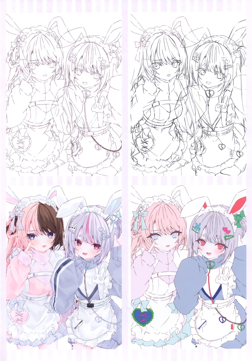 animal_ears bunny_ears cattleya_regina_games gym_uniform iris_black_games line_art maid moizumi_shipon sheep_cat sketch tachibana_hinano tosaki_mimi vspo!