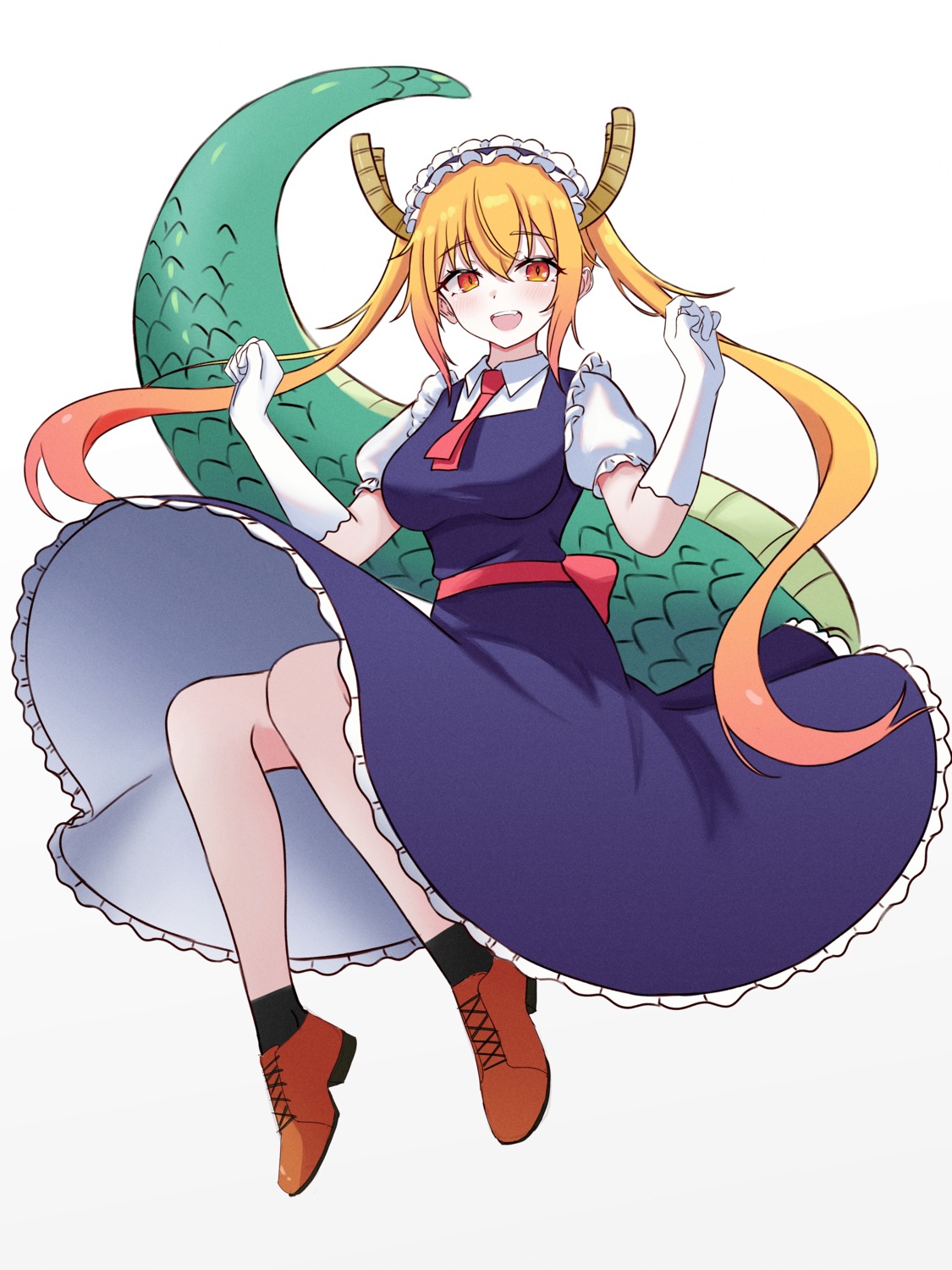 horns kano_(wi3028) kobayashi-san_chi_no_maid_dragon maid skirt_lift tail tooru_(kobayashi-san_chi_no_maid_dragon)