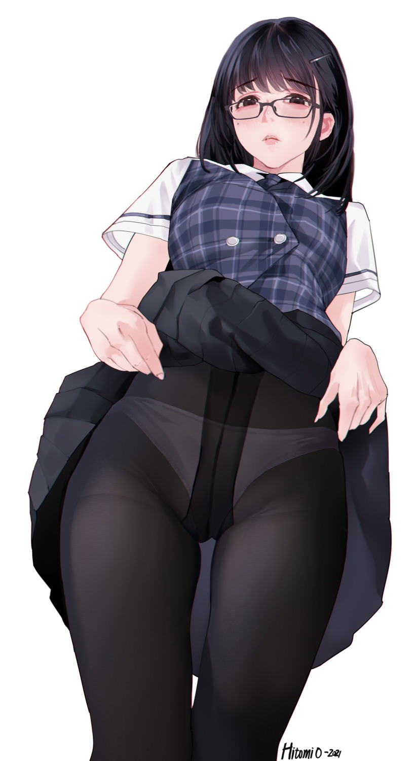 hitomi_o megane pantsu pantyhose seifuku skirt_lift