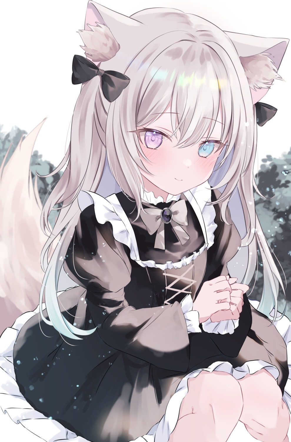 animal_ears dress gothic_lolita heterochromia kitsune lolita_fashion tail yomogi_mogu