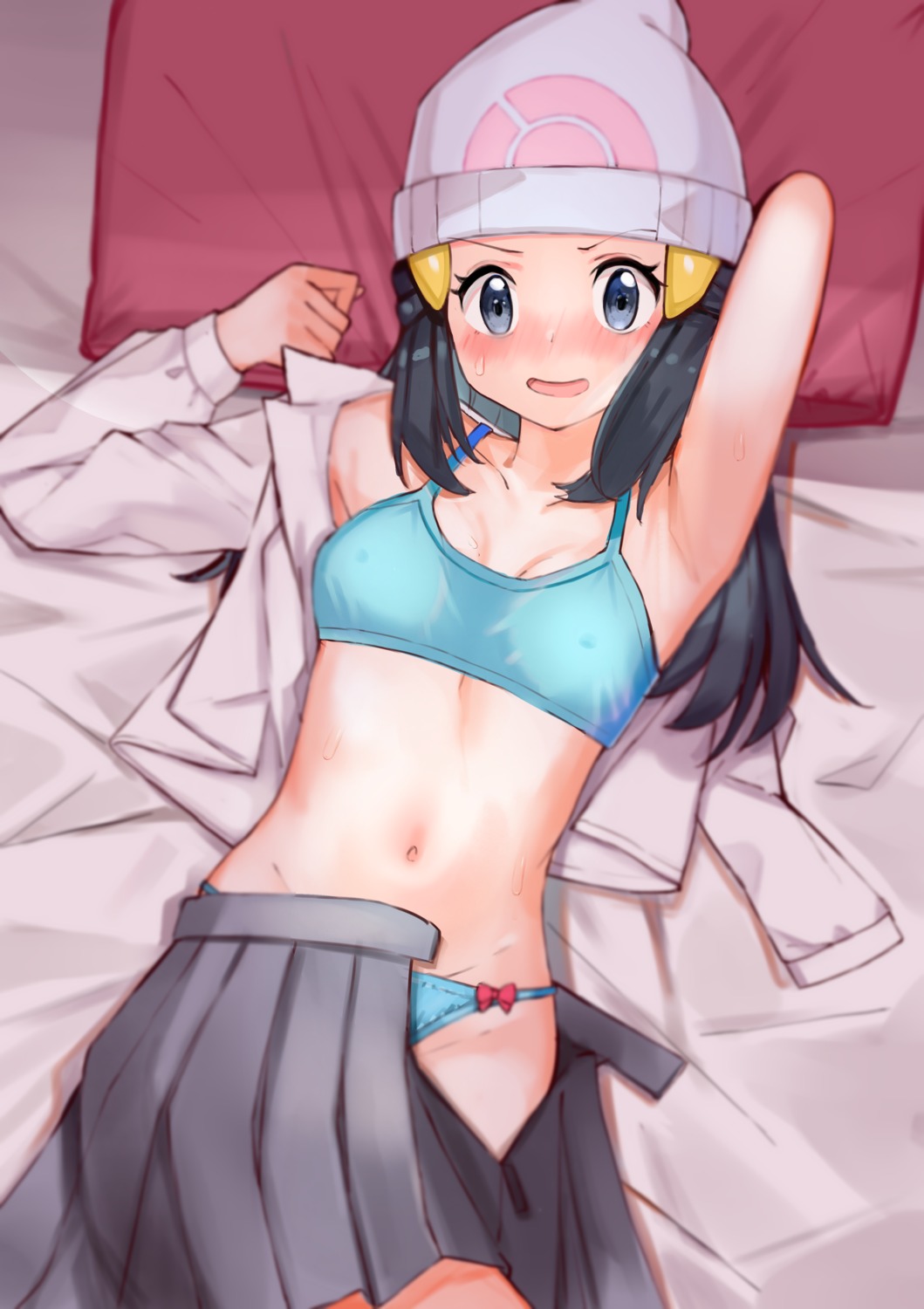 bra hikari_(pokemon) komugiaoi1 loli open_shirt pantsu pokemon pokemon_bdsp pokemon_dppt seifuku