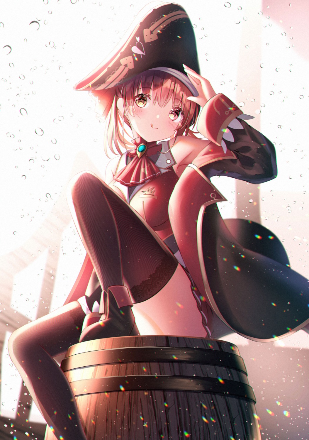 anzu_yotsuba heterochromia hololive houshou_marine pirate skirt_lift thighhighs