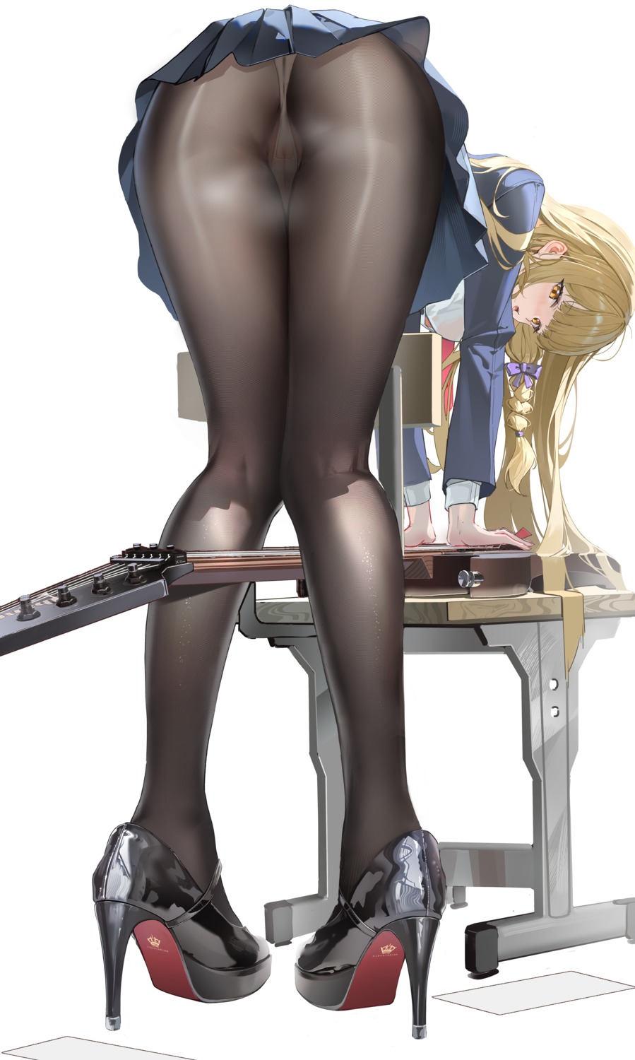 ass cameltoe fujita_kotone gakuen_idolm@ster guitar heels huade_xiami pantsu pantyhose see_through seifuku skirt_lift the_idolm@ster thong