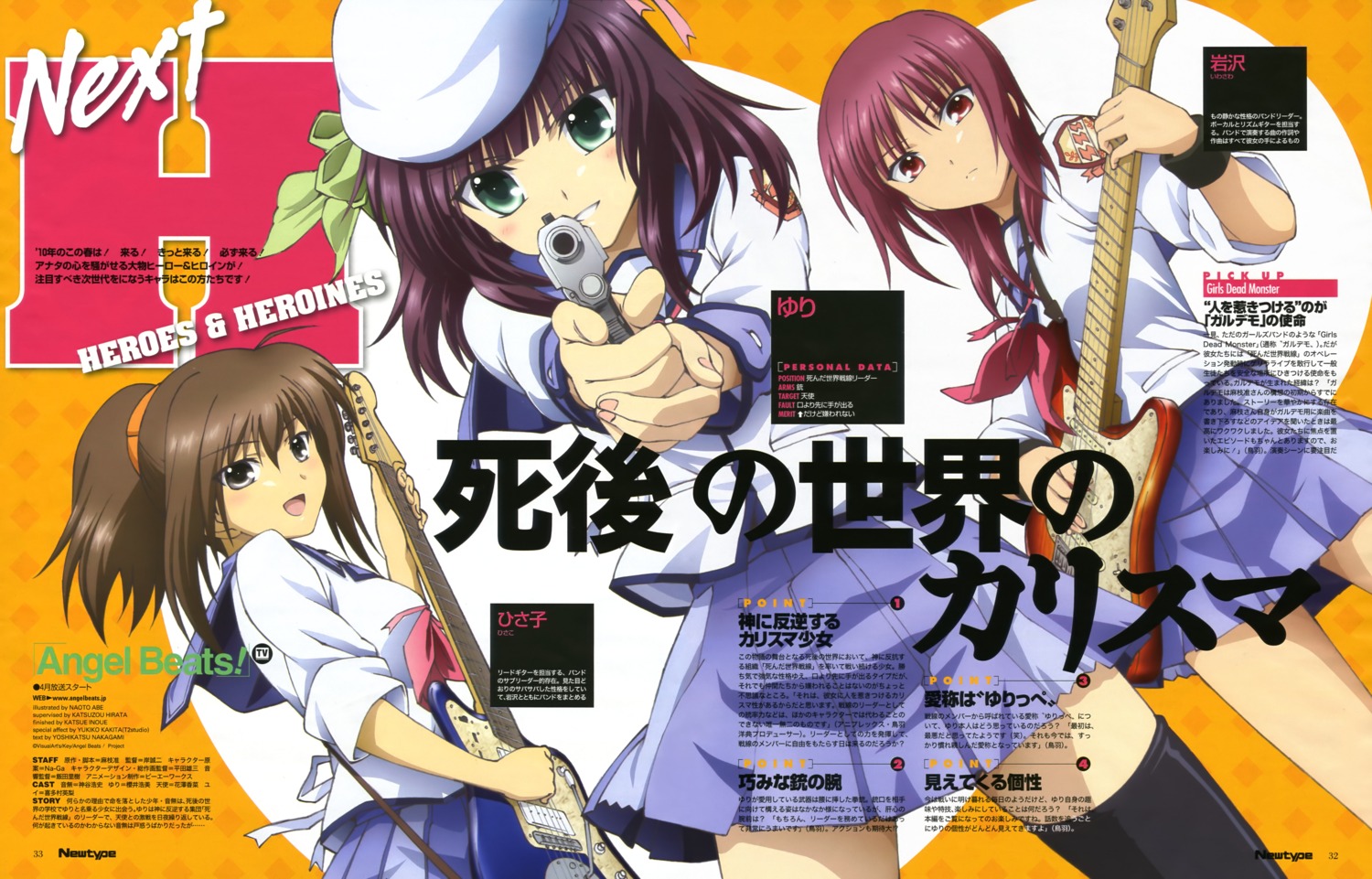 Abe Naoto Angel Beats Hisako Iwasawa Yurippe Guitar Gun Seifuku Thighhighs Yande Re