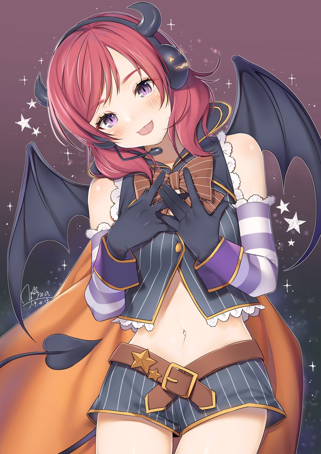 breast_hold halloween headphones horns love_live! nishikino_maki tagme tail wings