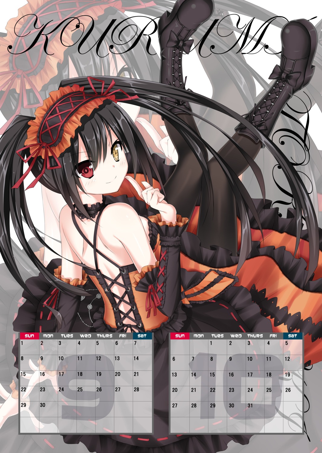 calendar date_a_live dress gothic_lolita heterochromia lolita_fashion pantyhose sigemi tokisaki_kurumi