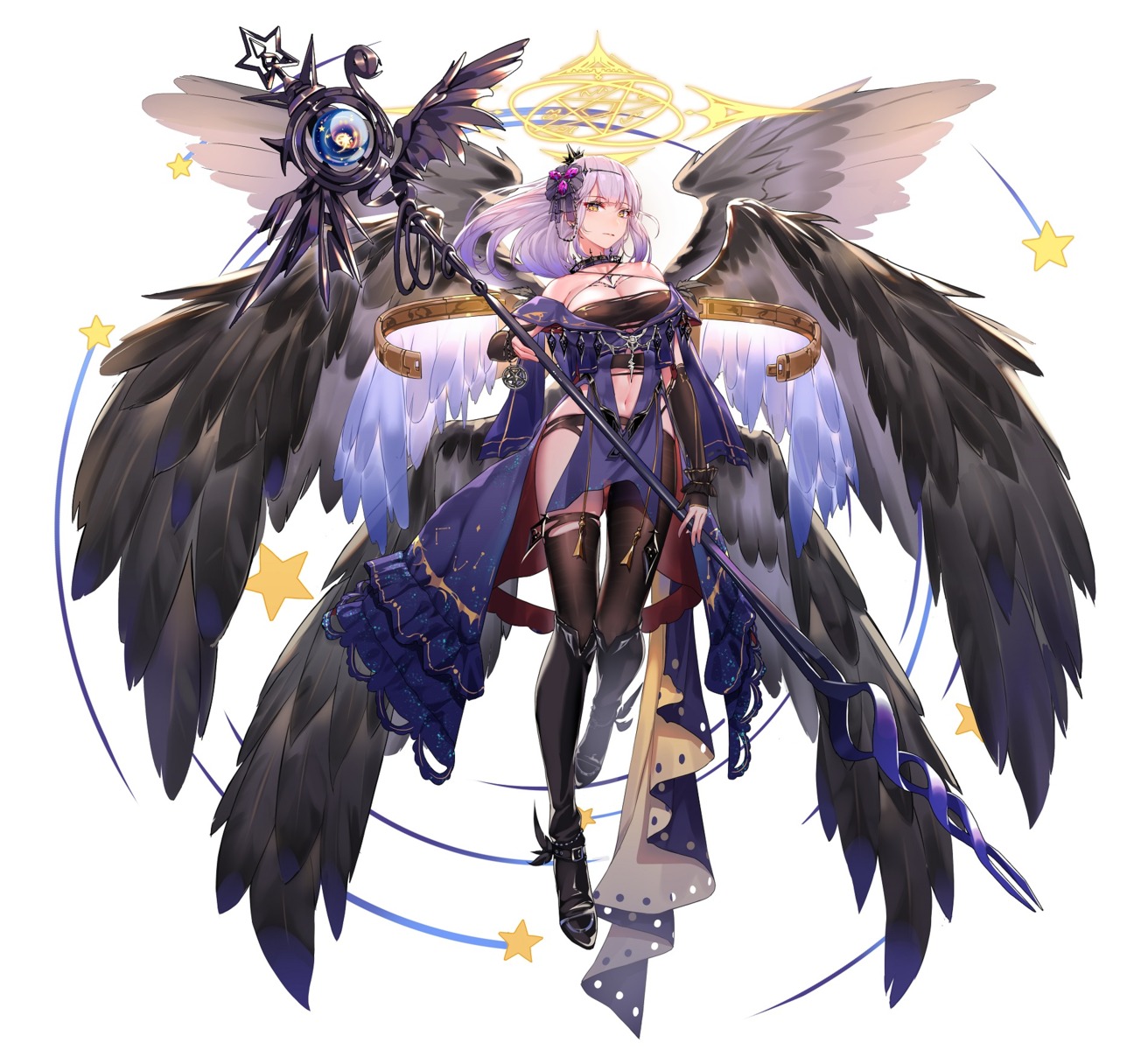 ark_order thighhighs torn_clothes weapon wings you_ni_ge_shaobing