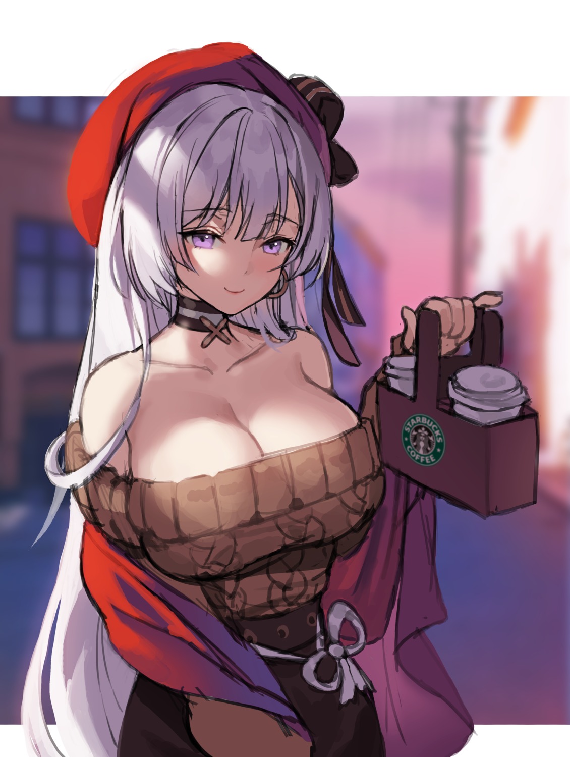 azur_lane belfast_(azur_lane) hyoin no_bra sketch sweater