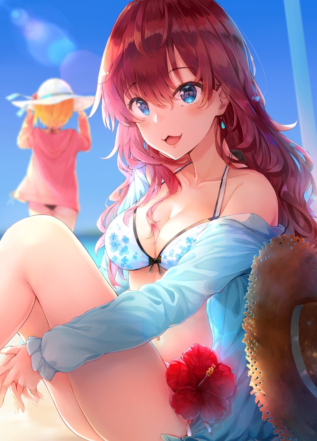 bikini_top cleavage ichinose_shiki miyamoto_frederica open_shirt somalisu39 swimsuits the_idolm@ster the_idolm@ster_cinderella_girls