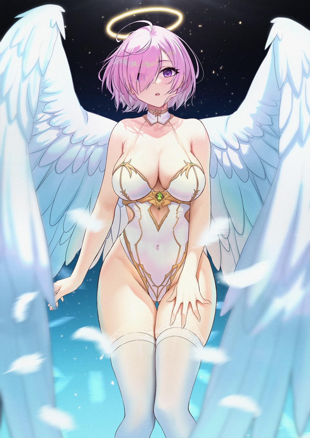 angel fate/grand_order leotard mash_kyrielight solar_(happymonk) thighhighs wings