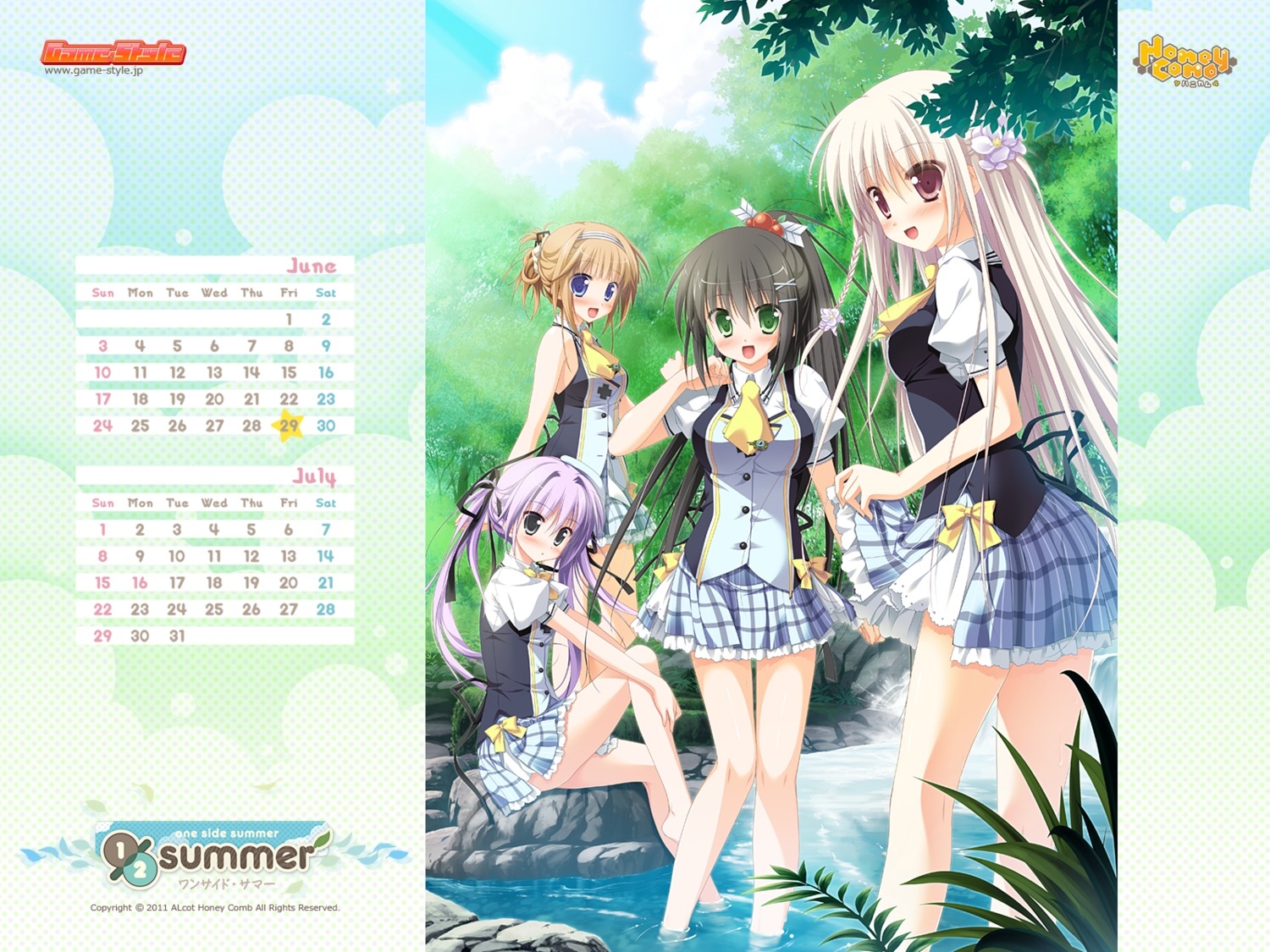 1/2_summer alcot_honeycomb calendar kaminogi_ushio kuonji_sora oshisaka_tsugumi seifuku sesena_yau skirt_lift utashiro_kanami wallpaper