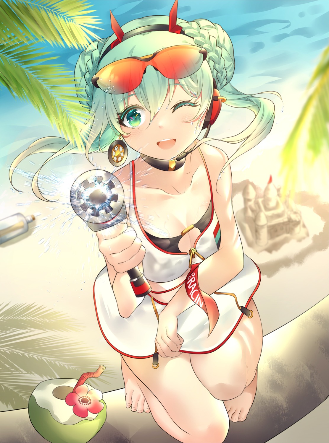 bikini_top cleavage goodsmile_racing hatsune_miku megane open_shirt racing_miku rhea_(0u0) swimsuits vocaloid