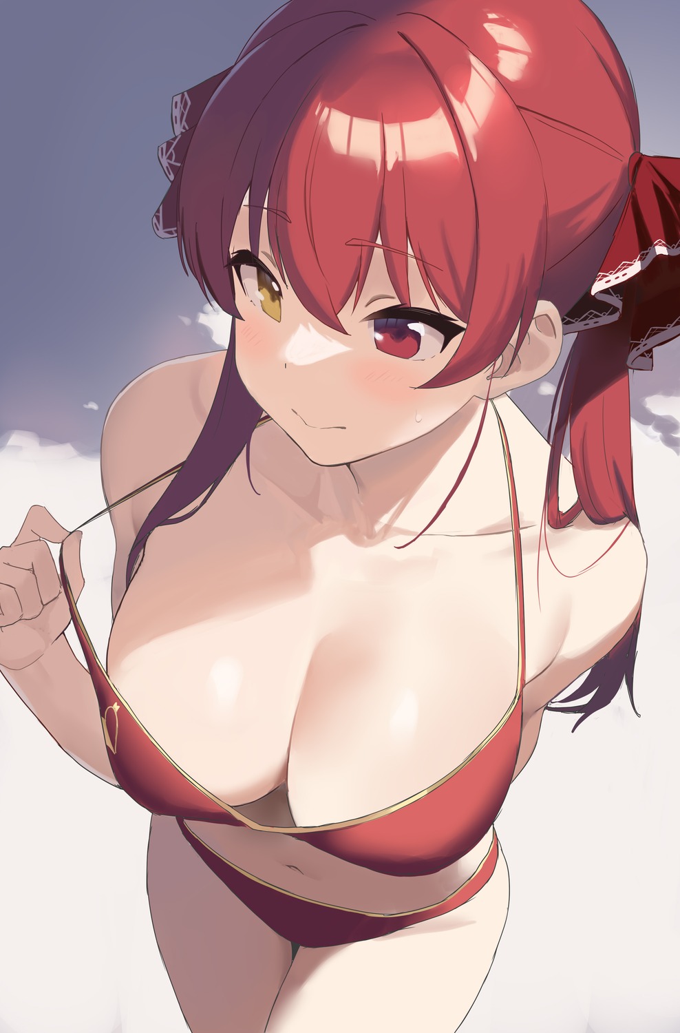 bikini heterochromia hololive houshou_marine swimsuits undressing vezbin