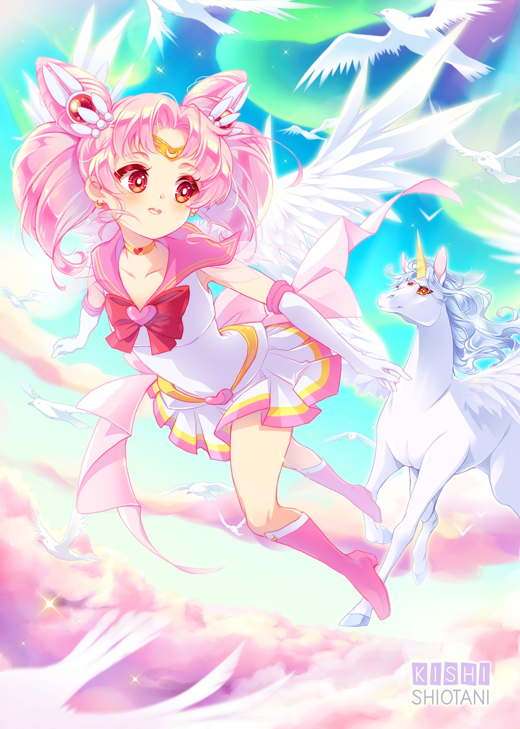 chibiusa heels kishishiotani sailor_moon seifuku skirt_lift wings