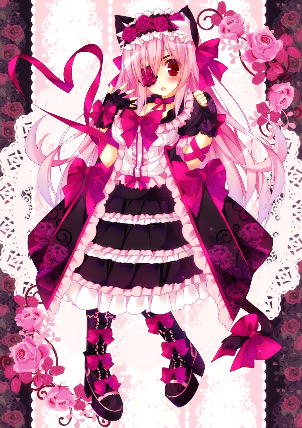 animal_ears dress eyepatch heels lolita_fashion nekomimi ojitea