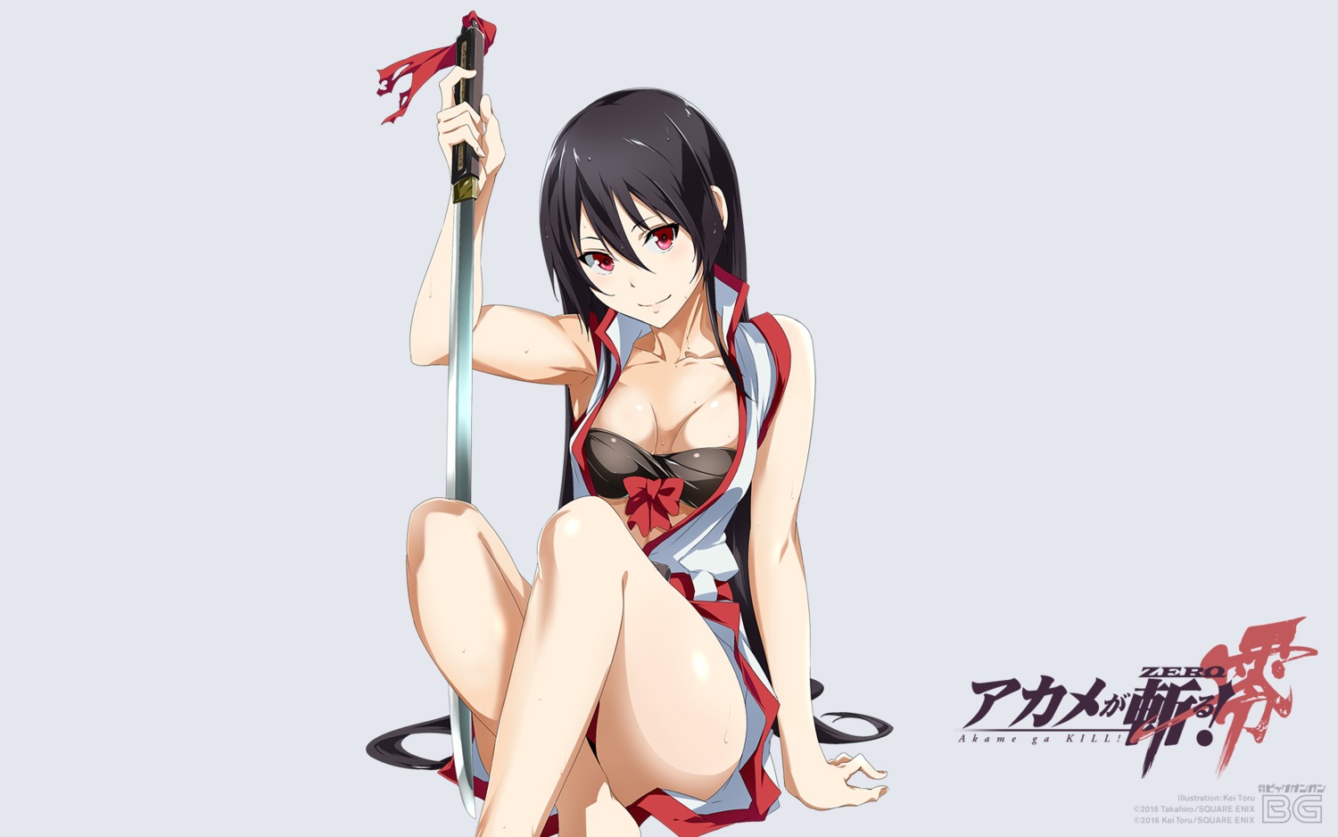 akame akame_ga_kill! akame_ga_kill!_zero bikini_top cleavage open_shirt swimsuits sword toru_k wallpaper