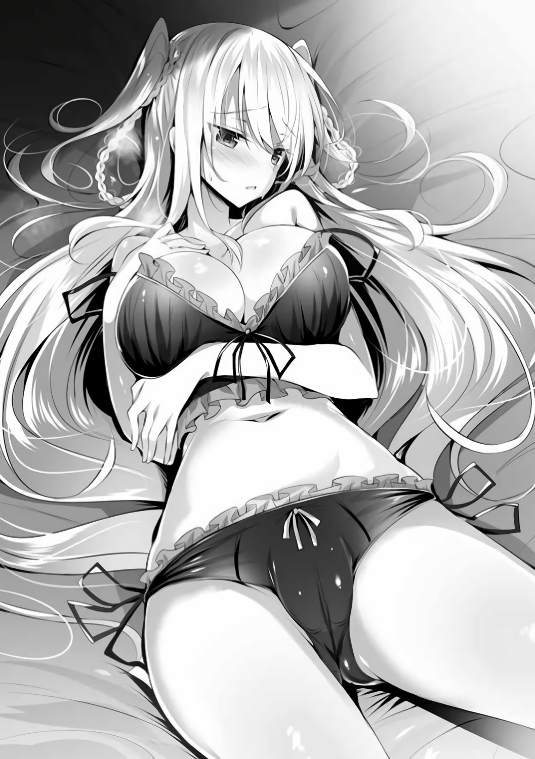 bra breast_hold cameltoe cleavage ginnen_no_nanatsuhime_to_nanaka_no_ouji kakao monochrome nanakamado_nanaka pantsu