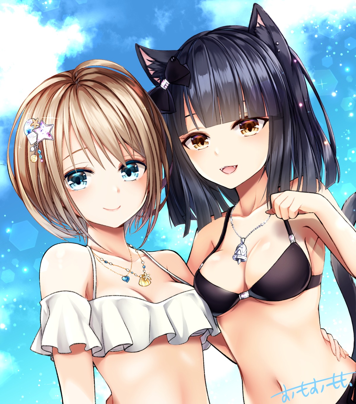 animal_ears bikini cleavage nekomimi omoomomo swimsuits tail